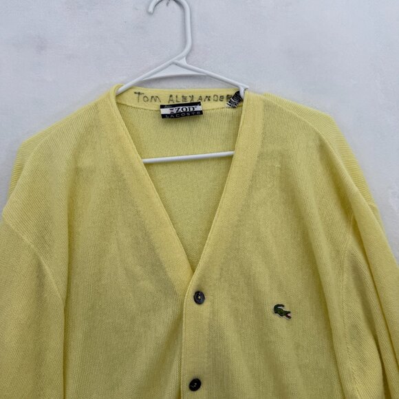 IZOD Lacoste Cardigan Mens XL Yellow Knit Stretch Logo Embroidered - Picture 2 of 9